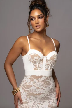 White Mesh and Lace Bustier Midi Dress*JLUXLABEL Discount