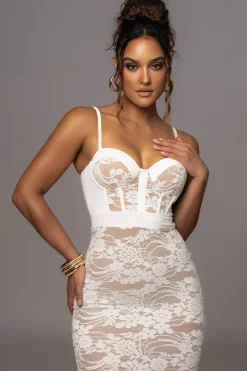 White Mesh and Lace Bustier Midi Dress*JLUXLABEL Discount