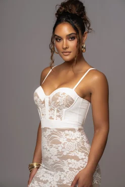 White Mesh and Lace Bustier Midi Dress*JLUXLABEL Discount