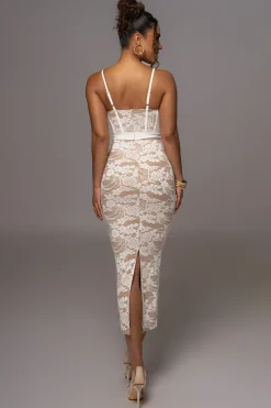 White Mesh and Lace Bustier Midi Dress*JLUXLABEL Discount