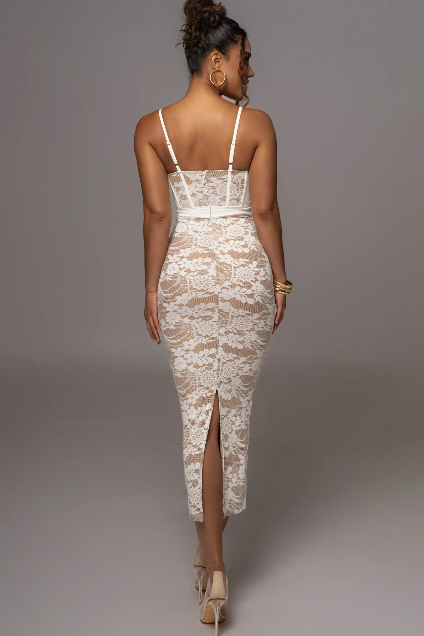 White Mesh and Lace Bustier Midi Dress*JLUXLABEL Discount