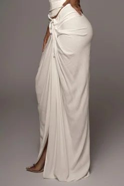 White Noelia Linen Slit Skirt*JLUXLABEL New