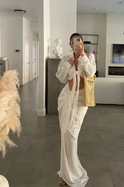 White Noelia Linen Slit Skirt*JLUXLABEL New