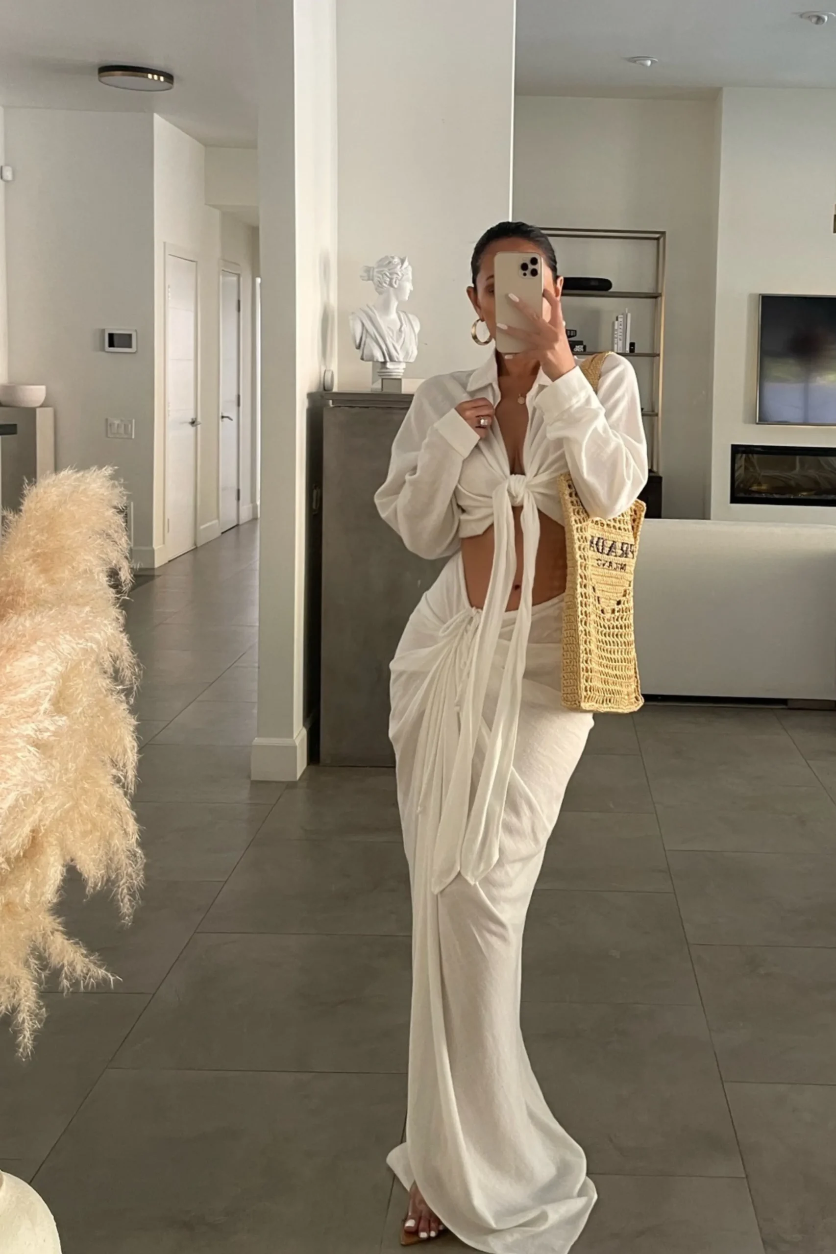 White Noelia Linen Slit Skirt*JLUXLABEL New