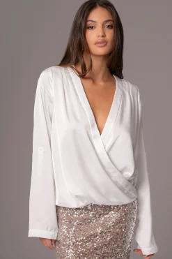 White Satin Draped Top*JLUXLABEL Best