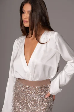 White Satin Draped Top*JLUXLABEL Best