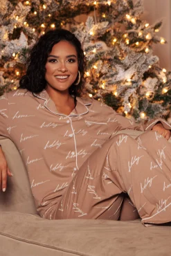 White/Tan Home For The Holiday Adult Pajama Set*JLUXLABEL Discount