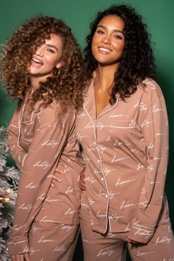 White/Tan Home For The Holiday Adult Pajama Set*JLUXLABEL Discount