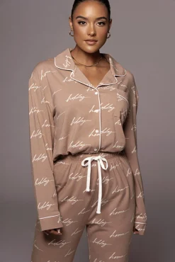 White/Tan Home For The Holiday Adult Pajama Set*JLUXLABEL Discount