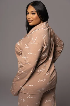 White/Tan Home For The Holiday Adult Pajama Set*JLUXLABEL Discount