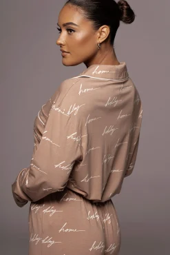 White/Tan Home For The Holiday Adult Pajama Set*JLUXLABEL Discount