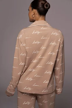 White/Tan Home For The Holiday Adult Pajama Set*JLUXLABEL Discount