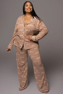 White/Tan Home For The Holiday Adult Pajama Set*JLUXLABEL Discount