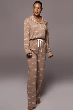 White/Tan Home For The Holiday Adult Pajama Set*JLUXLABEL Discount