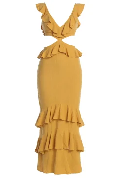 Yellow Sunshine Ruffle Linen Dress*JLUXLABEL Online
