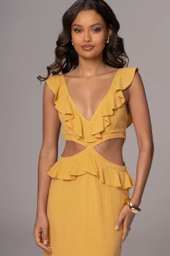 Yellow Sunshine Ruffle Linen Dress*JLUXLABEL Online