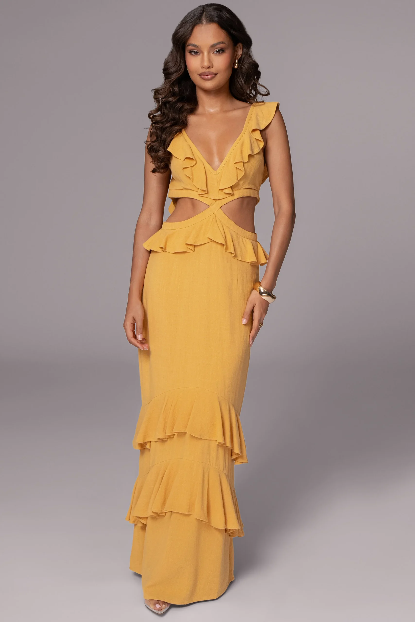 Yellow Sunshine Ruffle Linen Dress*JLUXLABEL Online