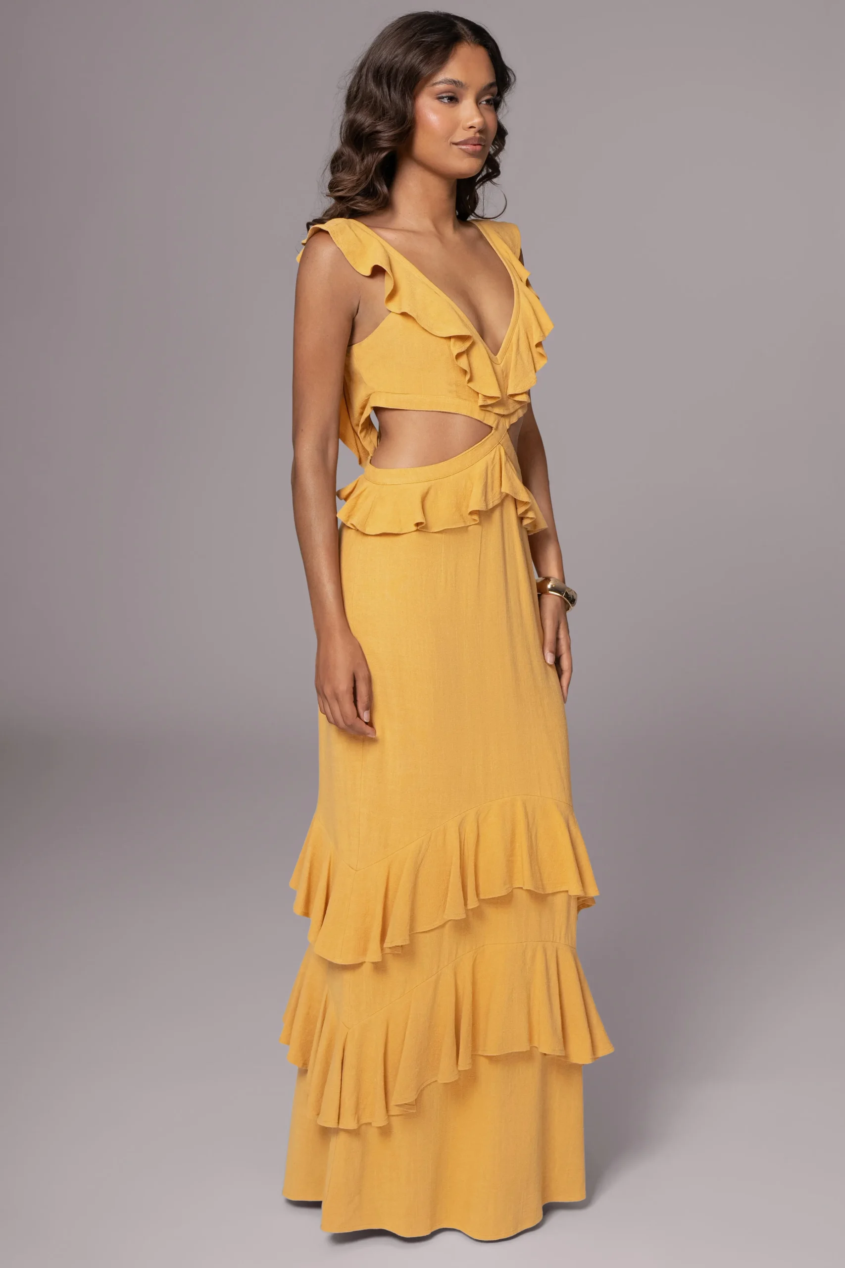 Yellow Sunshine Ruffle Linen Dress*JLUXLABEL Online