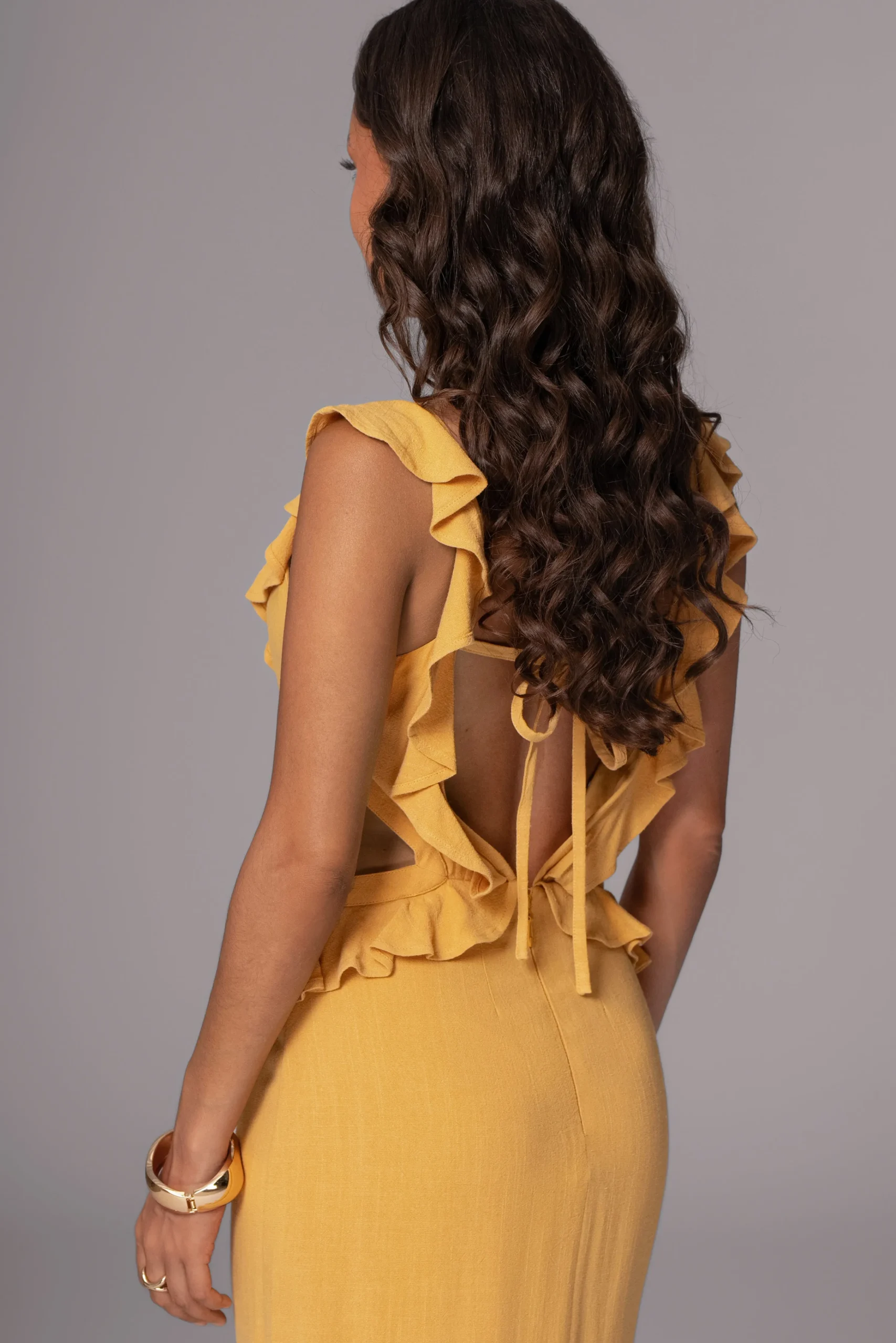 Yellow Sunshine Ruffle Linen Dress*JLUXLABEL Online